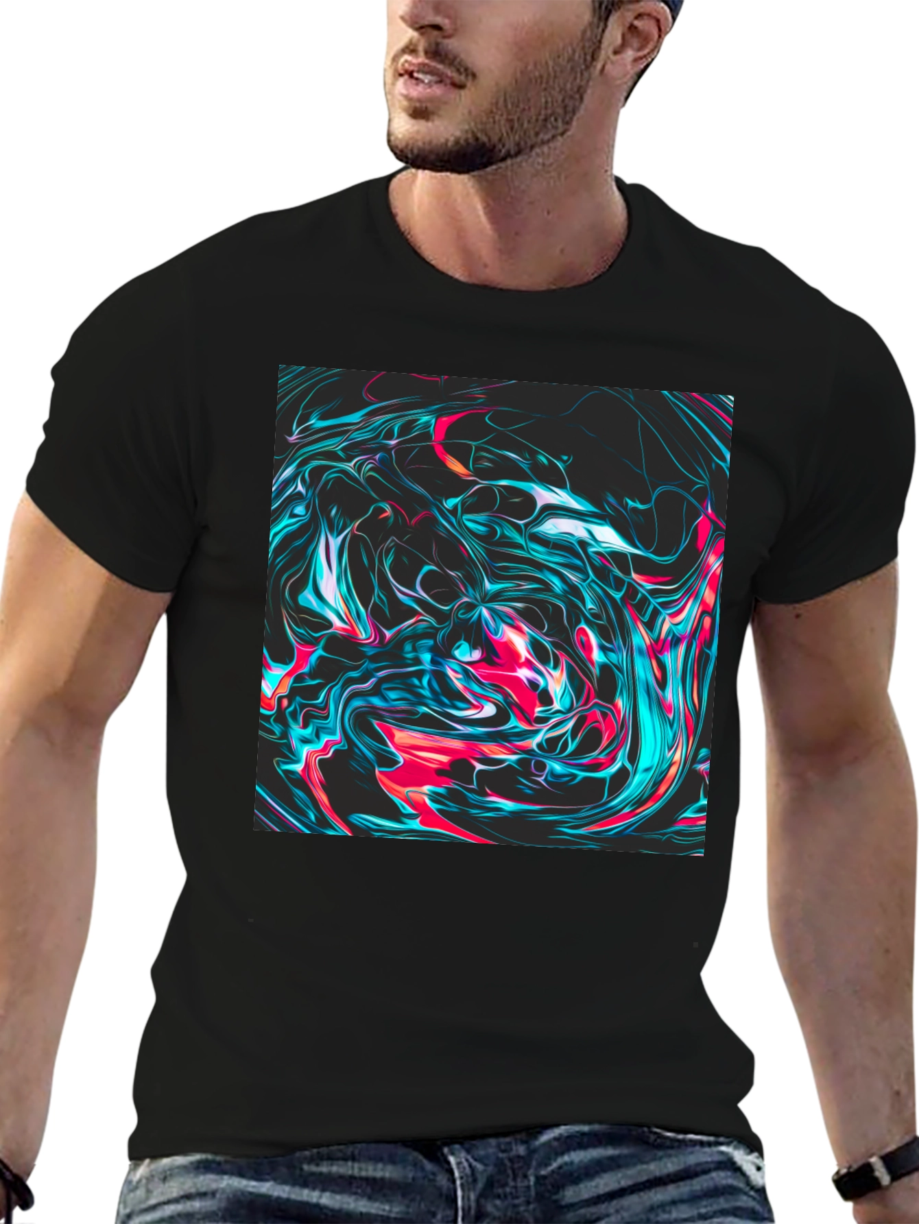 Abstract Swirl Graphic Tee - Mens Black T-Shirt