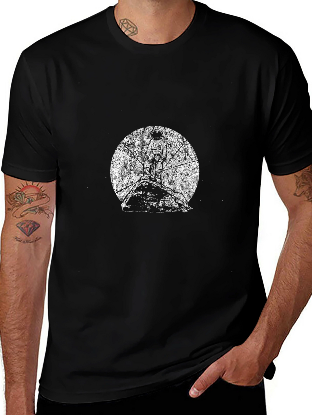 Black Graphic Tee - Moon & Tree Design