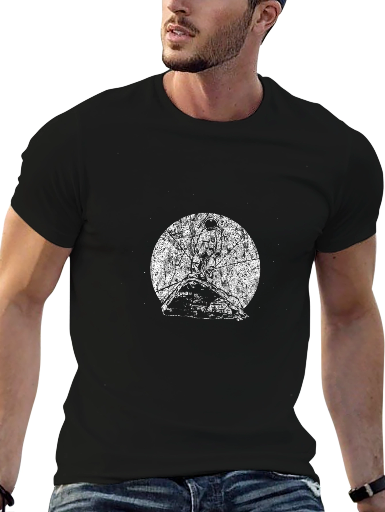 Black Graphic Tee - Moon & Tree Design