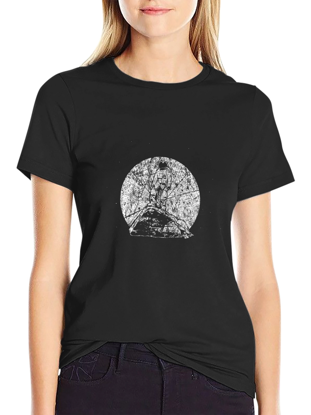 Black Graphic Tee - Moon & Tree Design