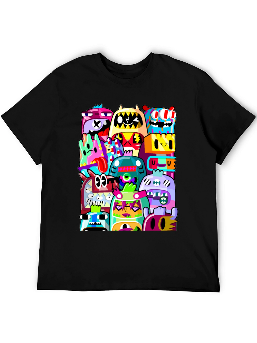Funky Doodle Monsters Black Graphic T-Shirt