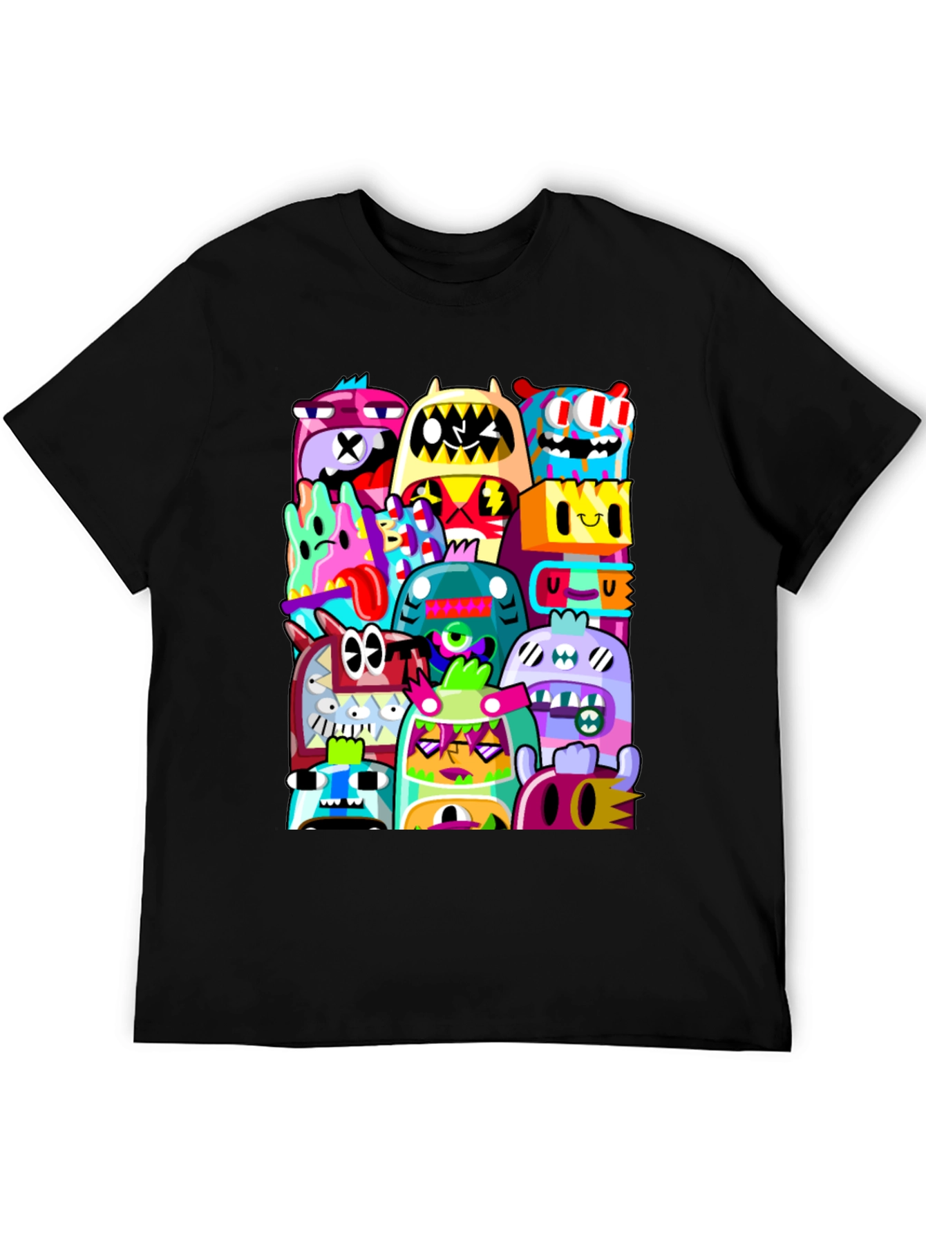 Funky Doodle Monsters Black Graphic T-Shirt
