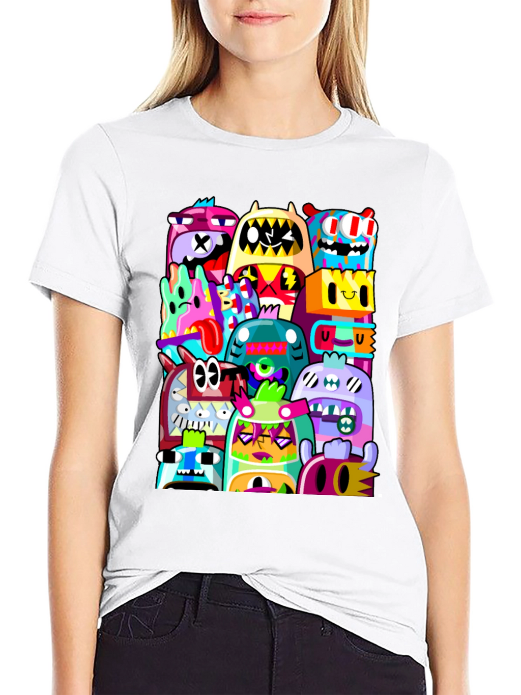 Funky Doodle Monsters Black Graphic T-Shirt