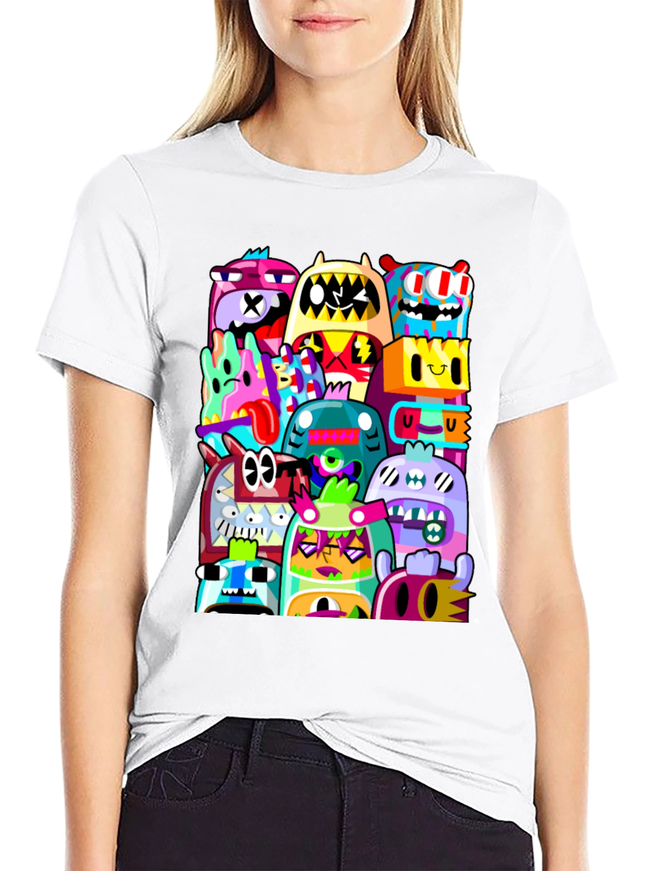 Funky Doodle Monsters Black Graphic T-Shirt