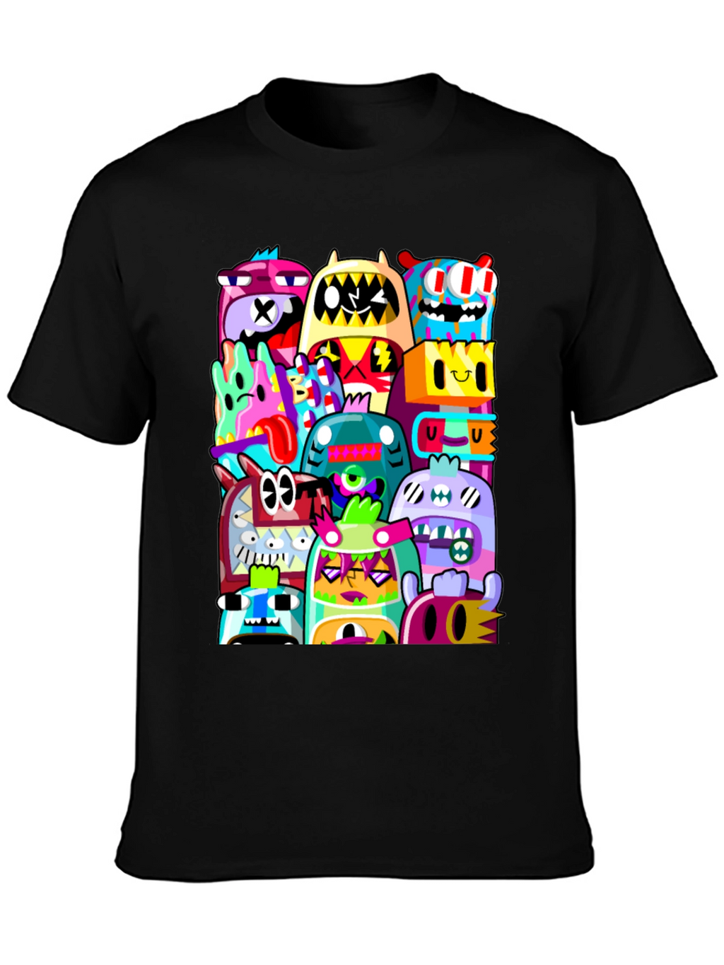Funky Doodle Monsters Black Graphic T-Shirt