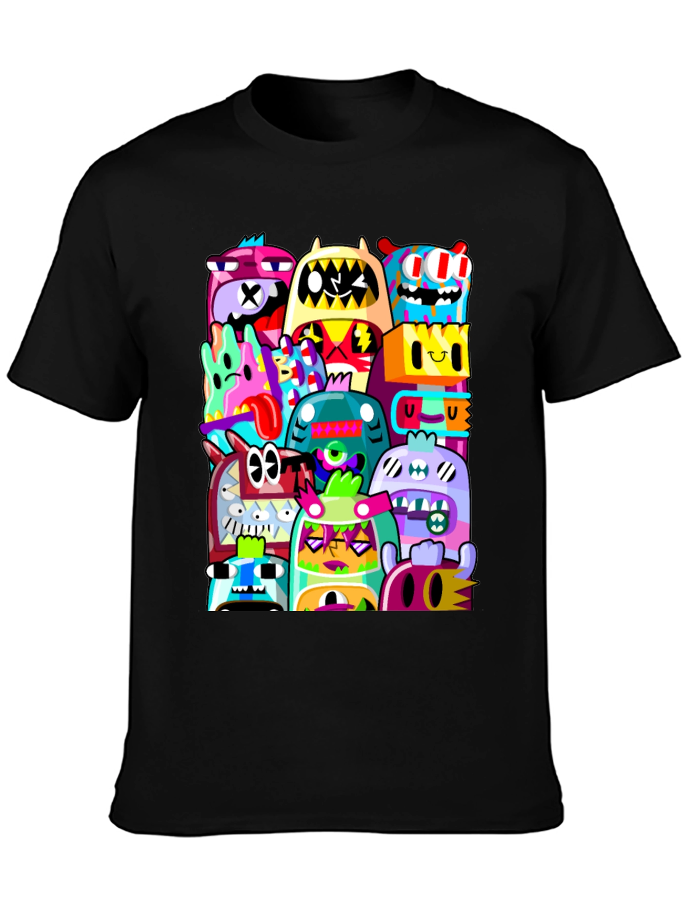 Funky Doodle Monsters Black Graphic T-Shirt