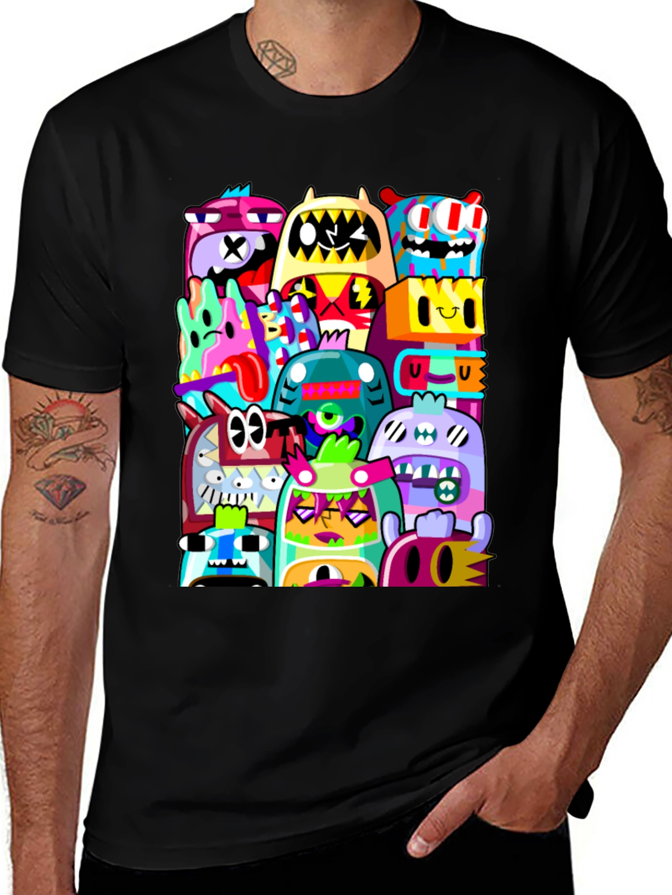 Funky Doodle Monsters Black Graphic T-Shirt