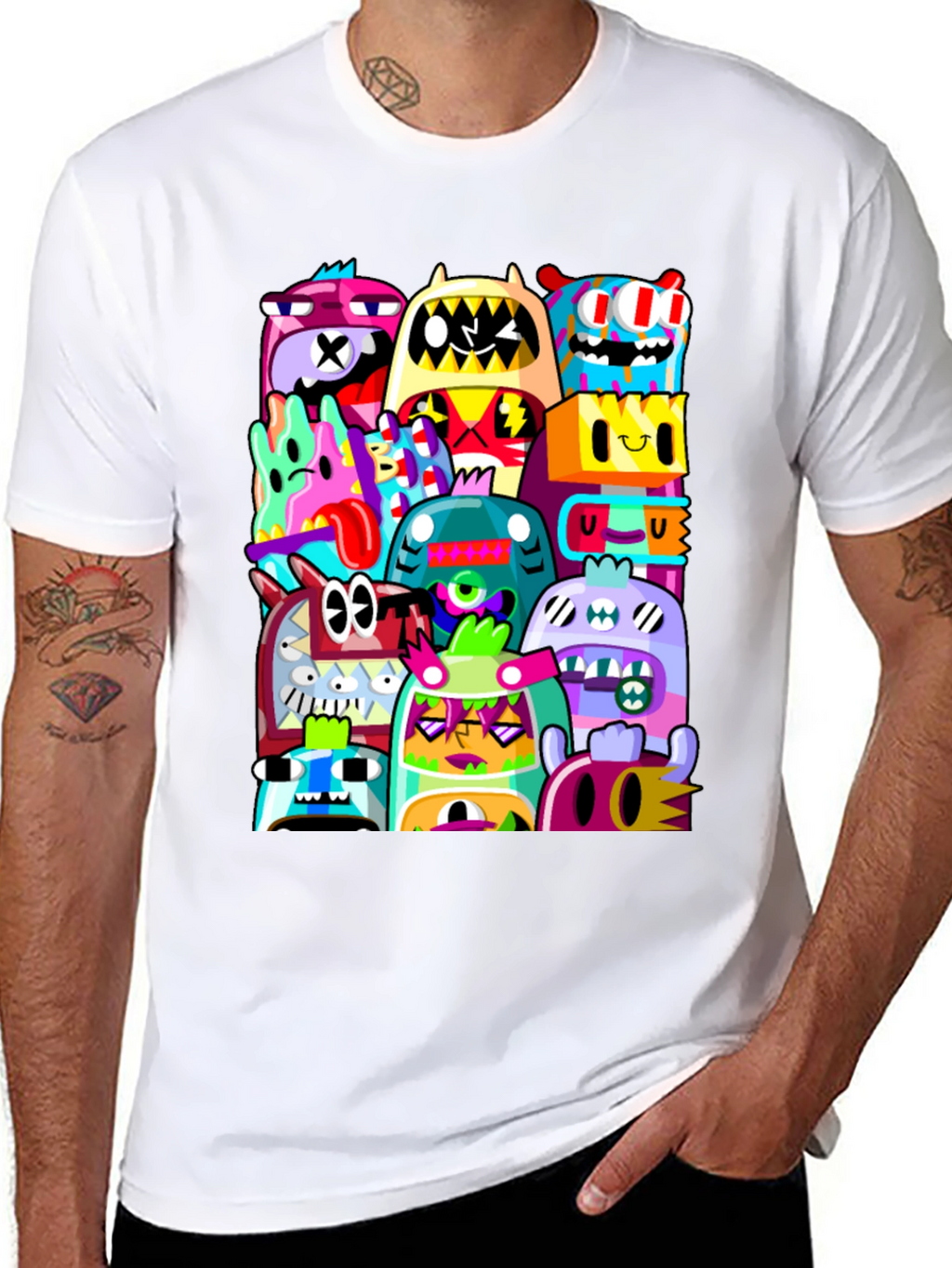 Funky Doodle Monsters Black Graphic T-Shirt