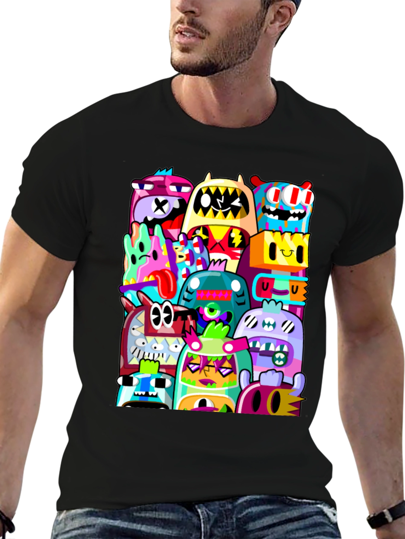 Funky Doodle Monsters Black Graphic T-Shirt