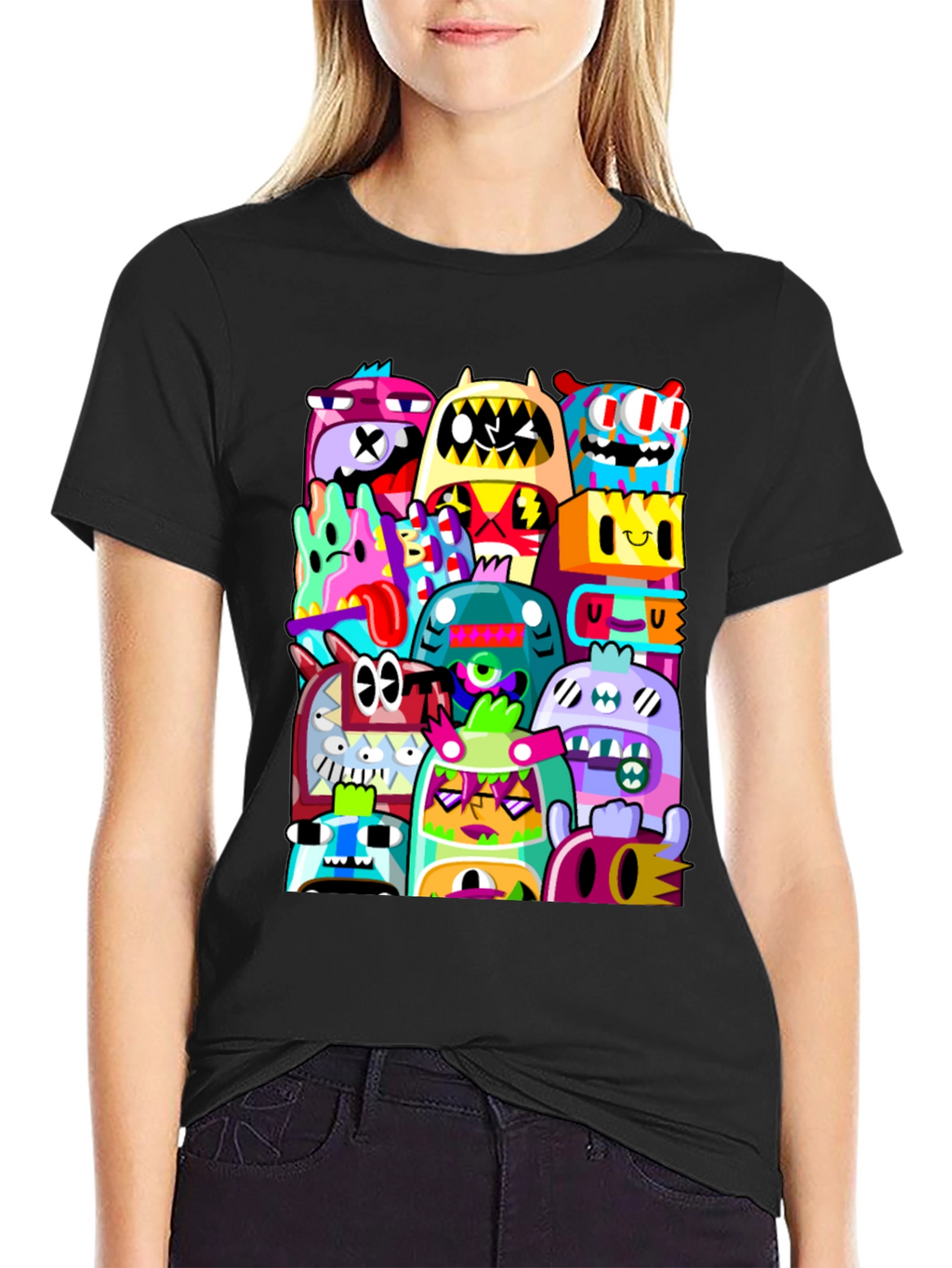 Funky Doodle Monsters Black Graphic T-Shirt