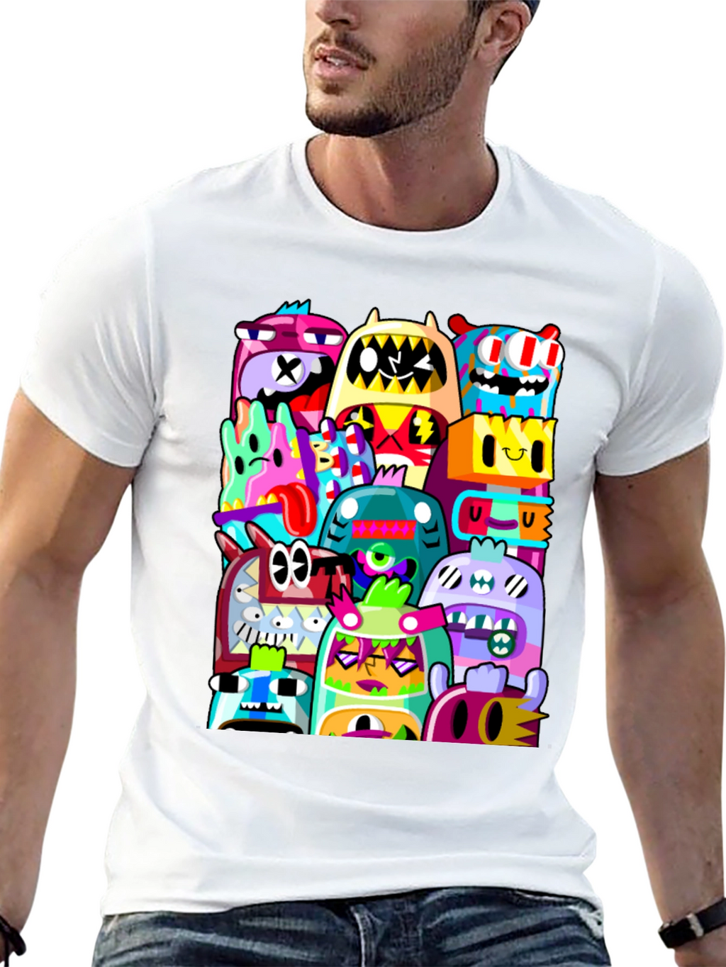 Funky Doodle Monsters Black Graphic T-Shirt