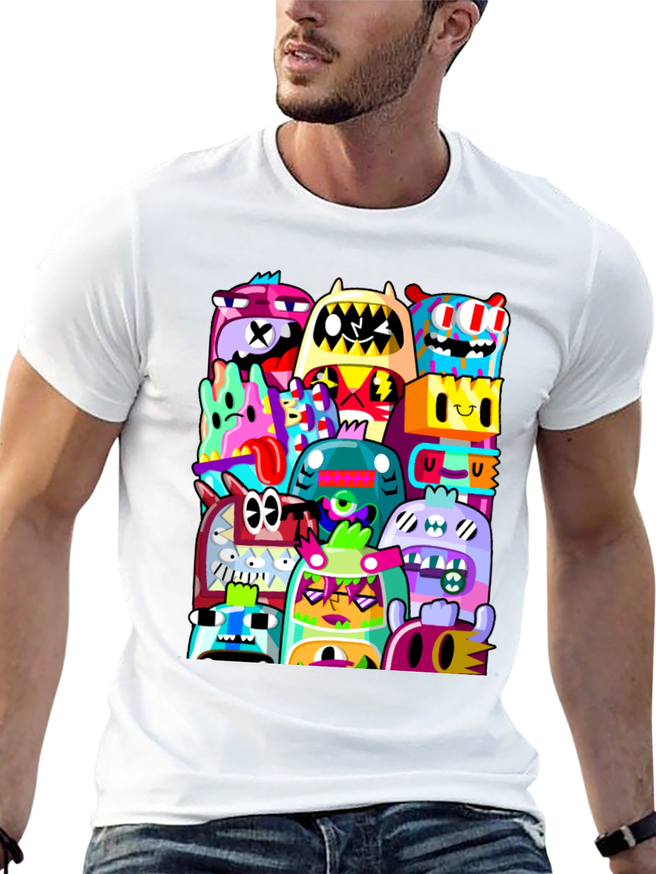 Funky Doodle Monsters Black Graphic T-Shirt