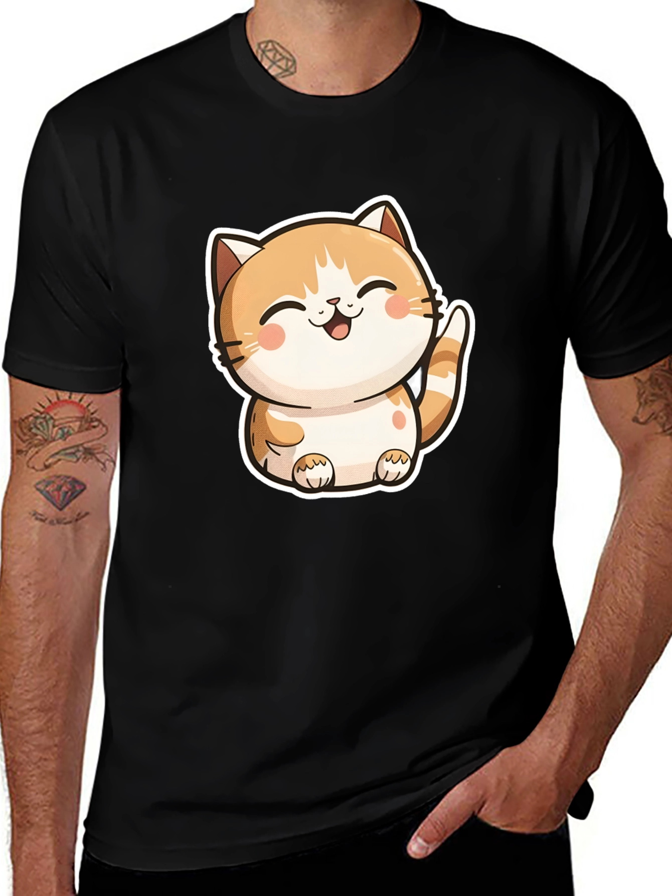 Cute Cartoon Cat Graphic T-Shirt - Unisex