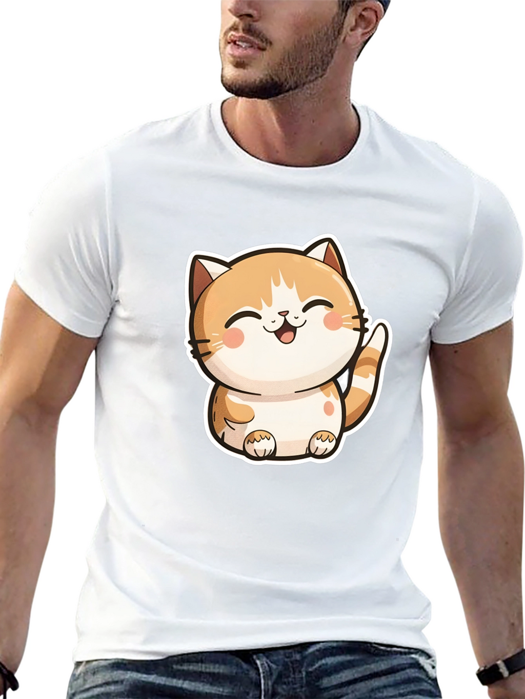 Cute Cartoon Cat Graphic T-Shirt - Unisex