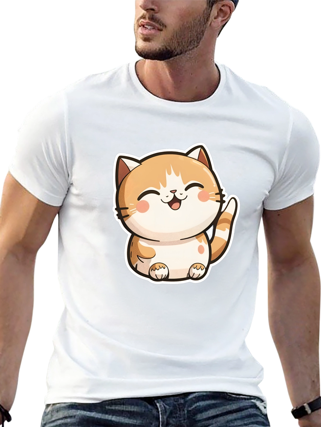 Cute Cartoon Cat Graphic T-Shirt - Unisex