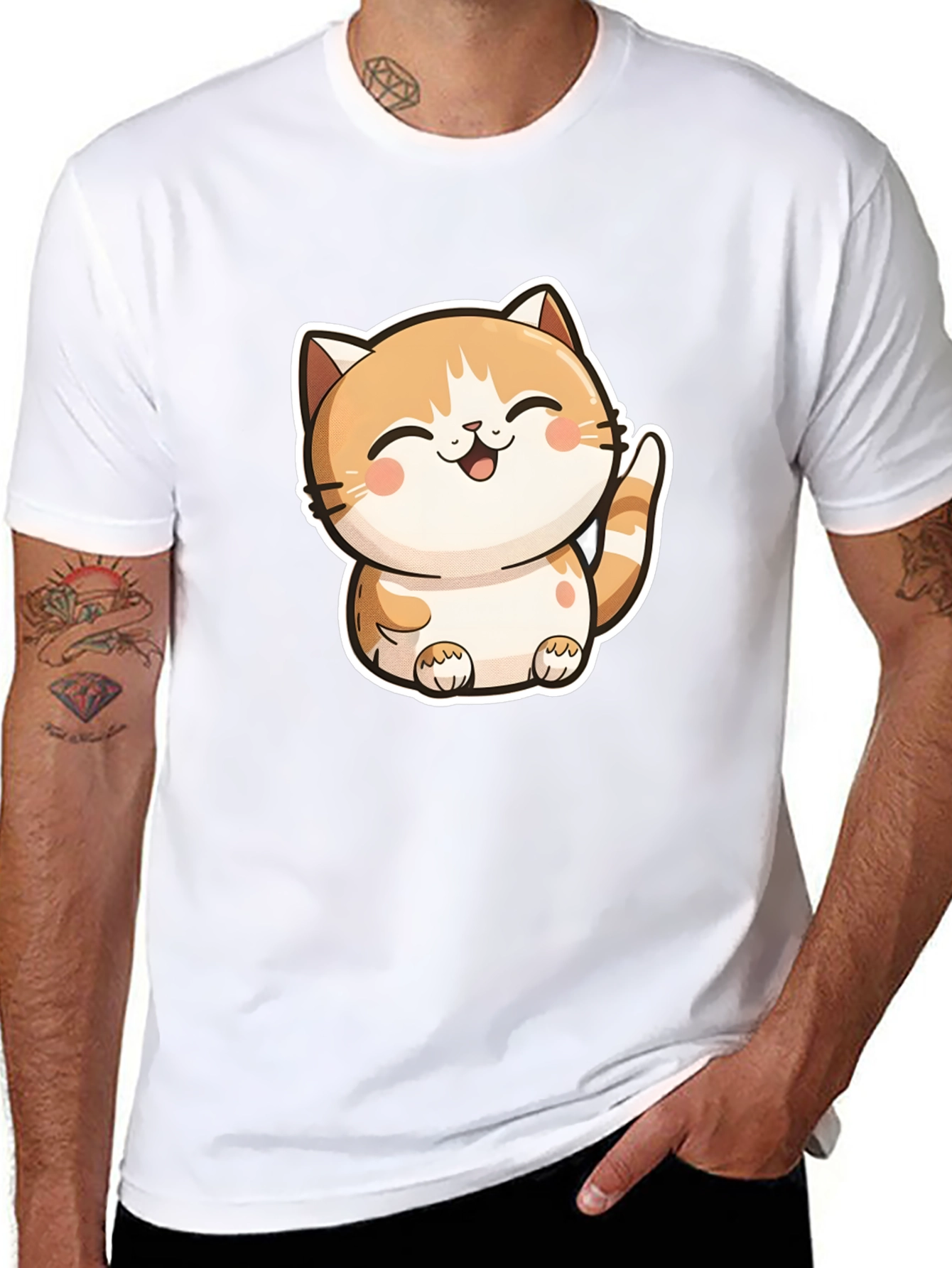 Cute Cartoon Cat Graphic T-Shirt - Unisex