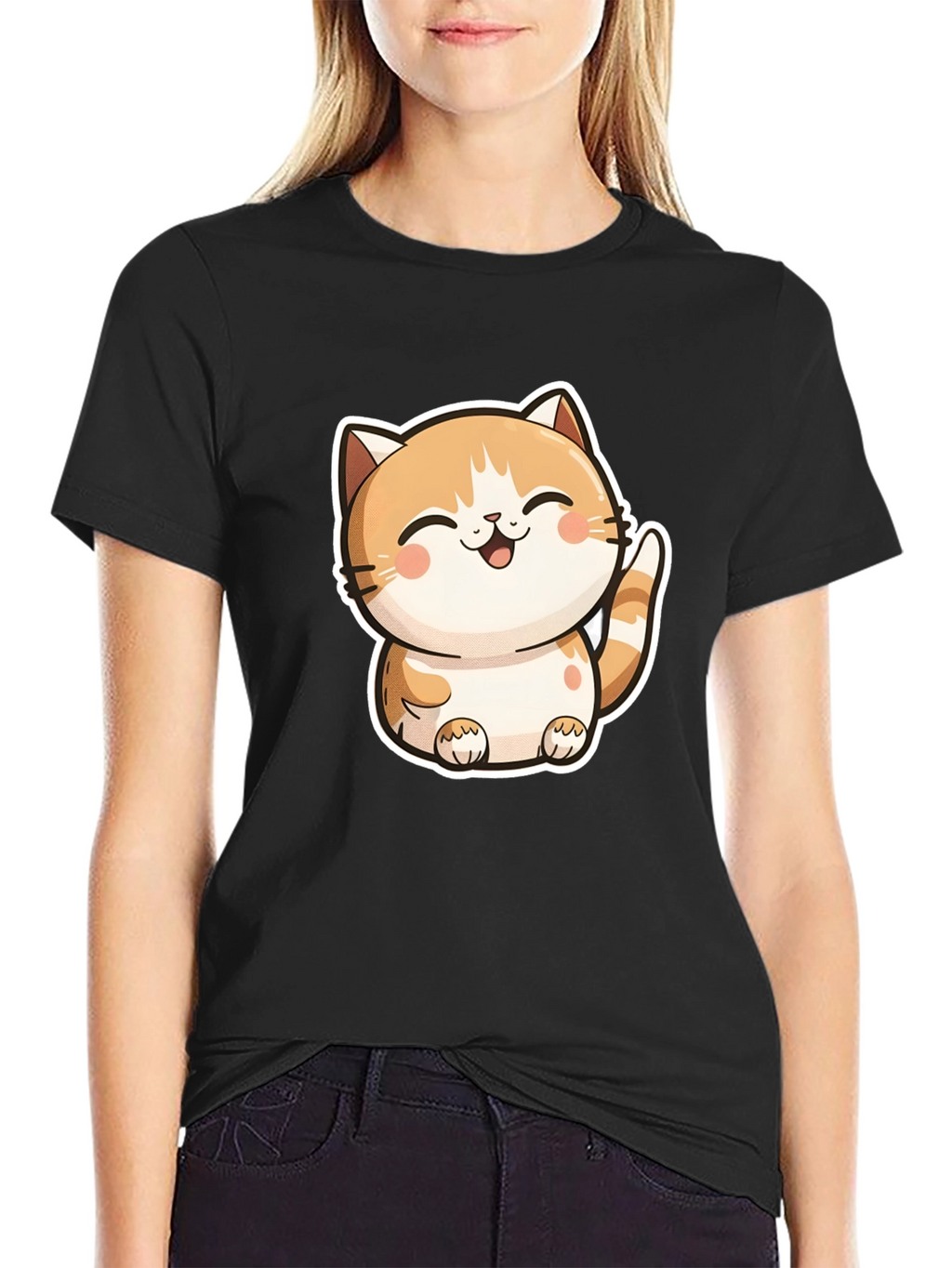 Cute Cartoon Cat Graphic T-Shirt - Unisex