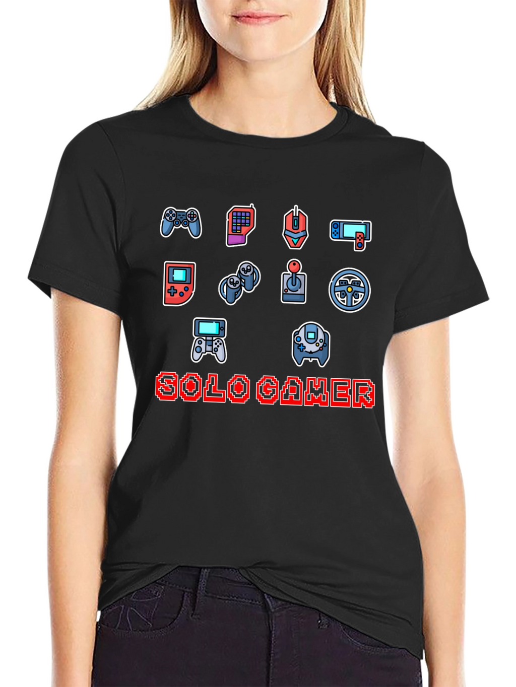 Solo Gamer Black T-Shirt: Video Game Controller Design