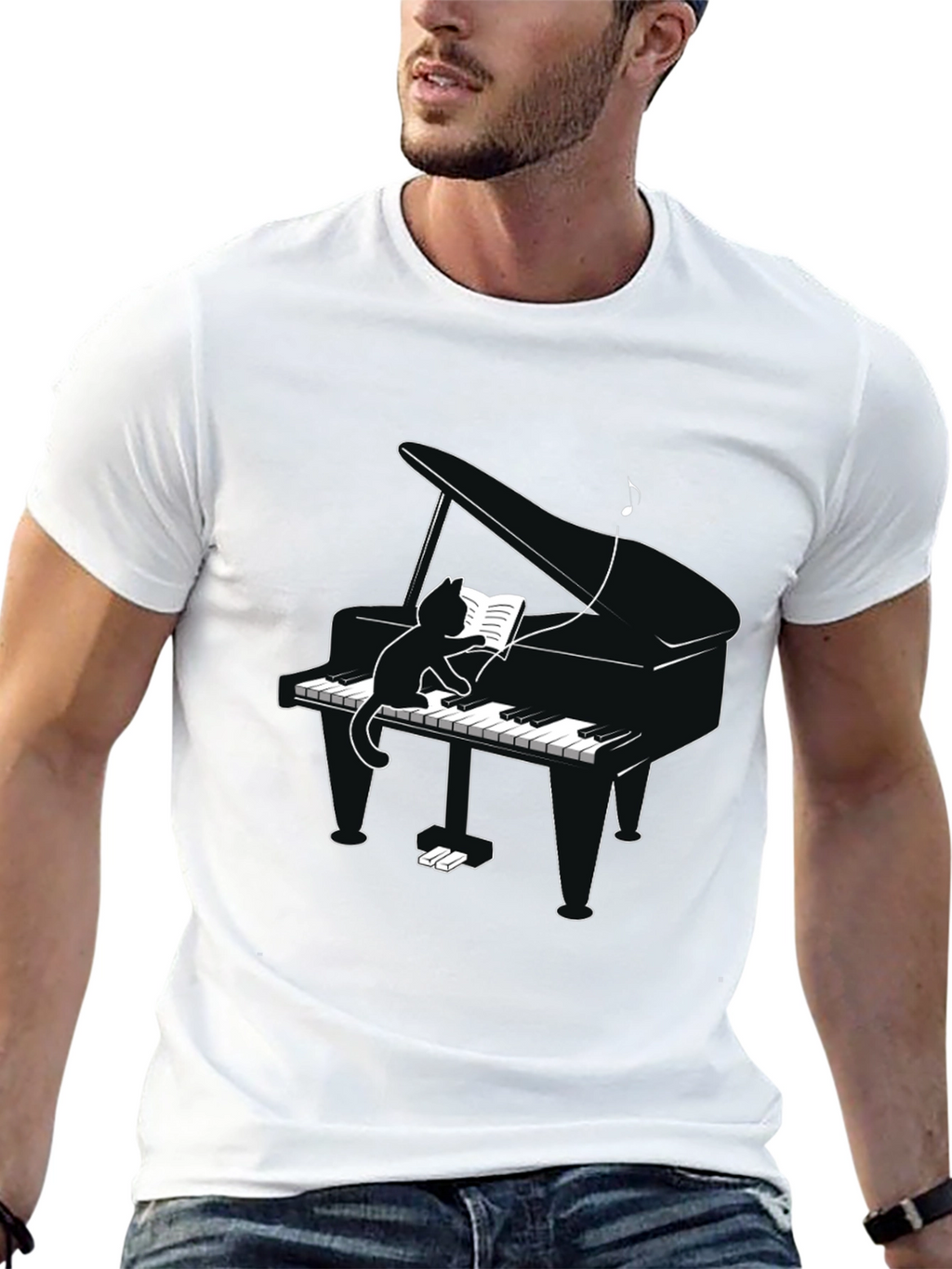 Cat Playing Piano T-Shirt - Novelty Tee
