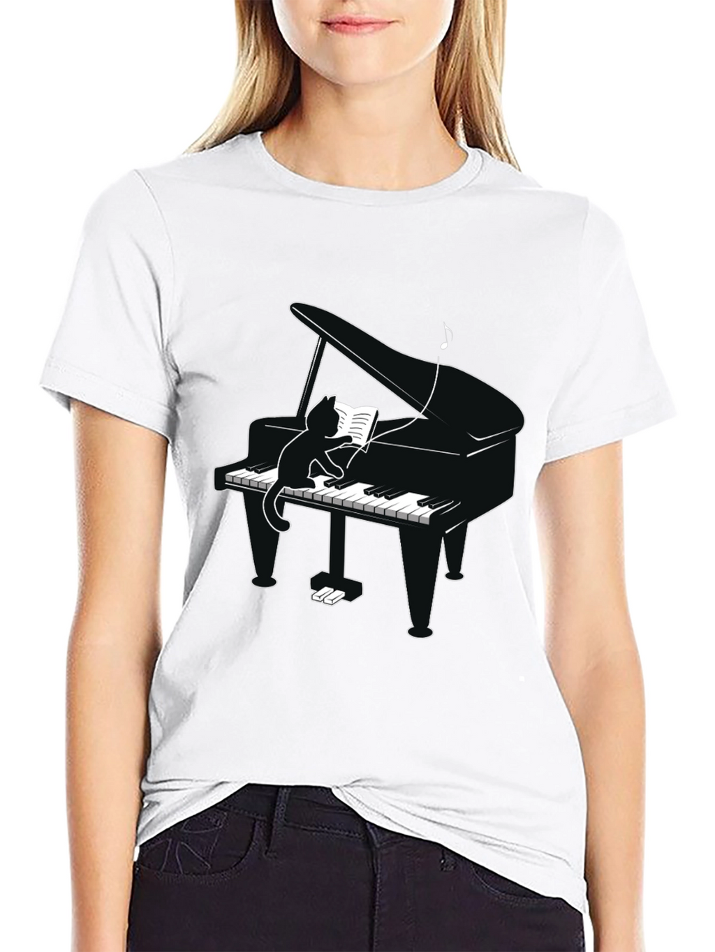 Cat Playing Piano T-Shirt - Novelty Tee