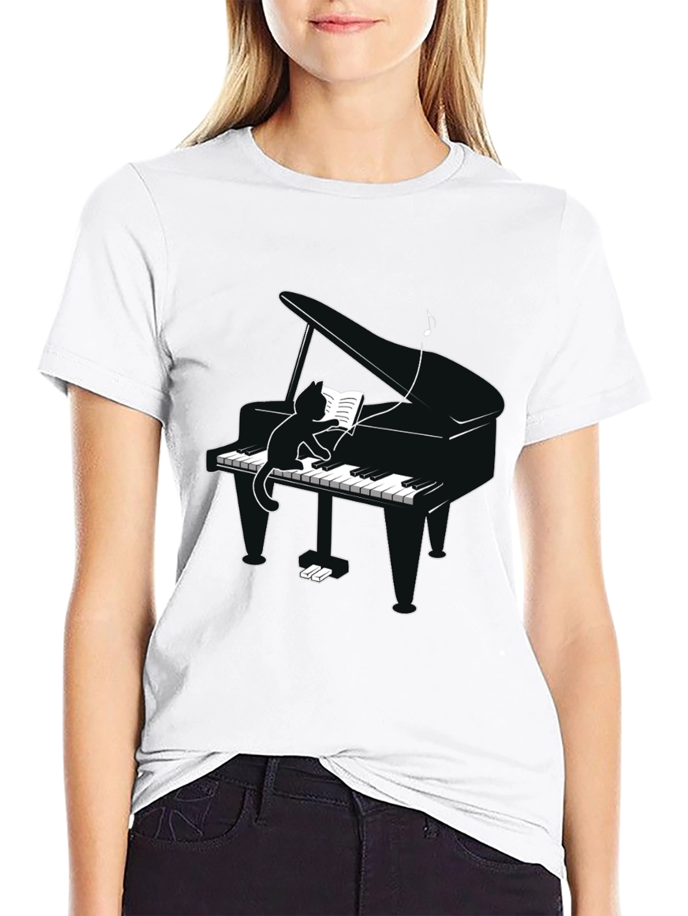 Cat Playing Piano T-Shirt - Novelty Tee