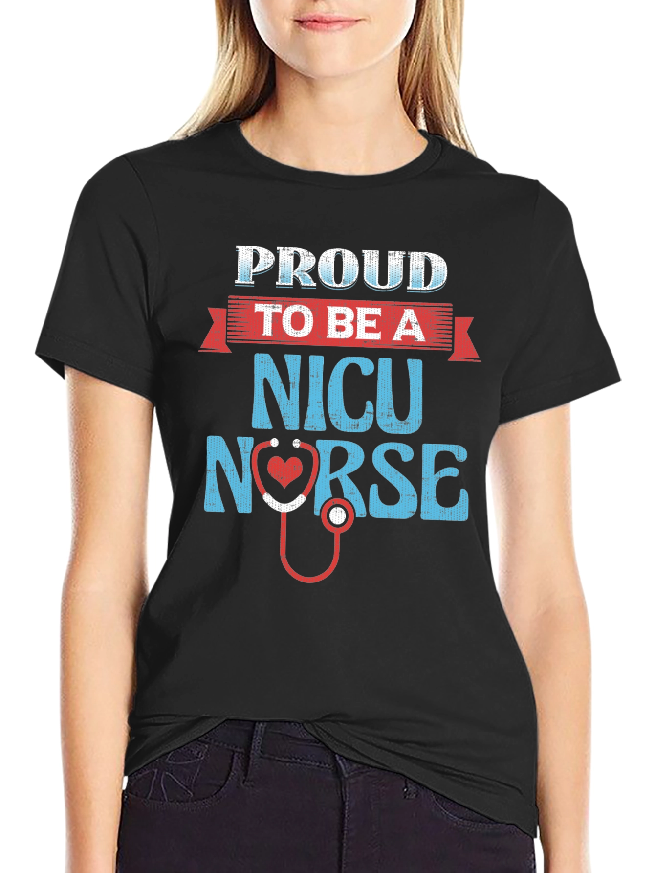 Proud NICU Nurse T-Shirt - Heart Stethoscope Design