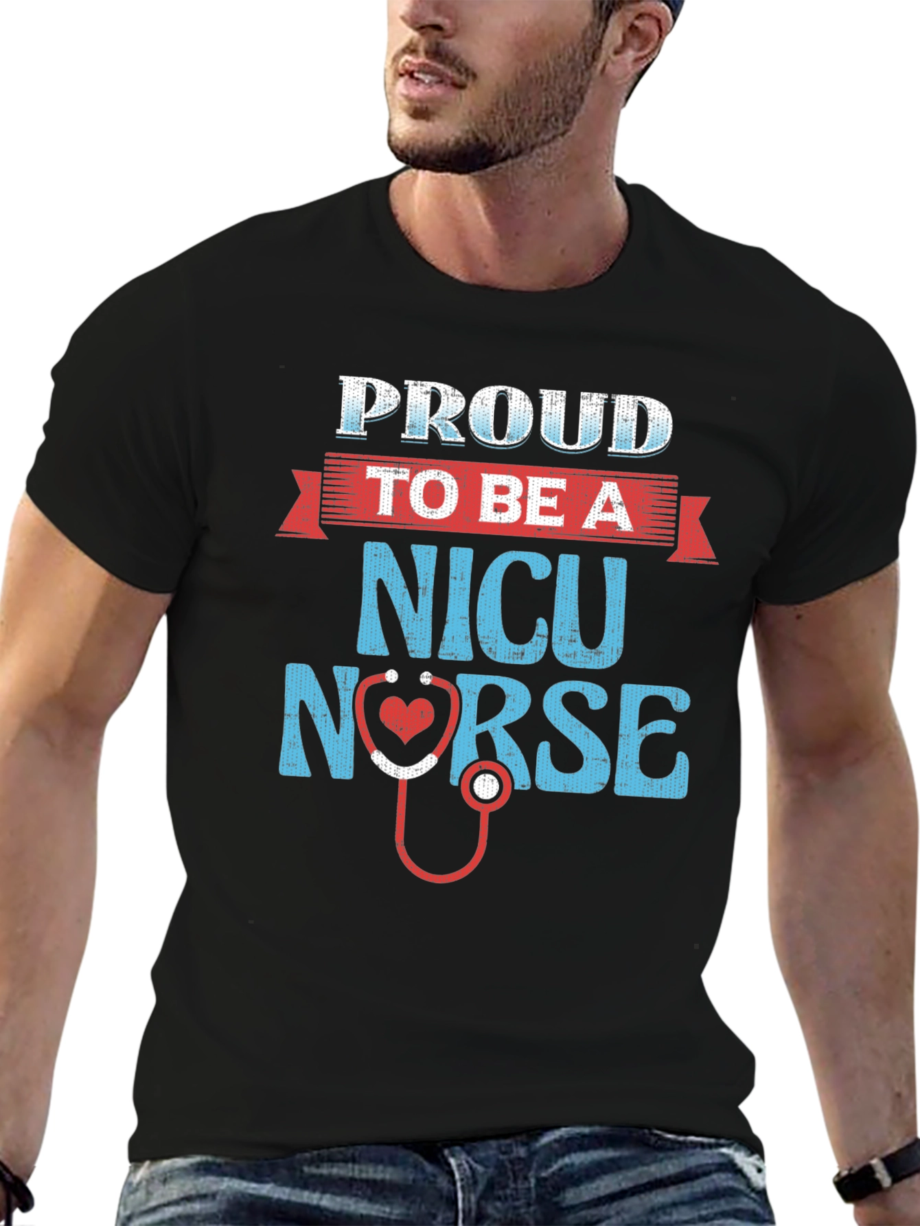 Proud NICU Nurse T-Shirt - Heart Stethoscope Design