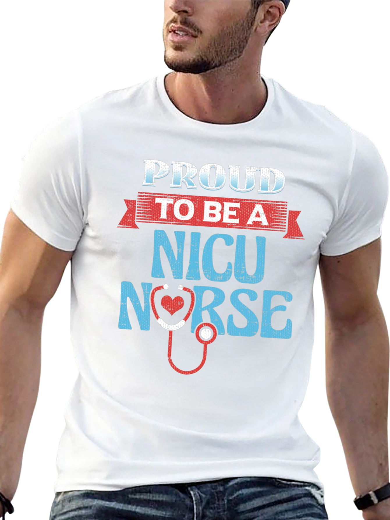 Proud NICU Nurse T-Shirt - Heart Stethoscope Design