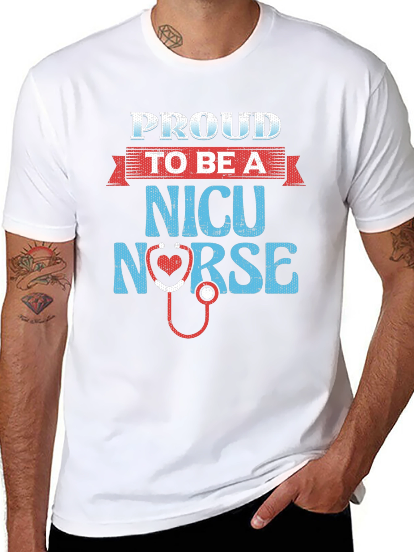 Proud NICU Nurse T-Shirt - Heart Stethoscope Design