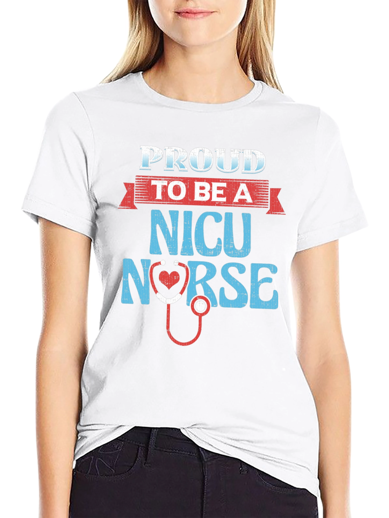 Proud NICU Nurse T-Shirt - Heart Stethoscope Design