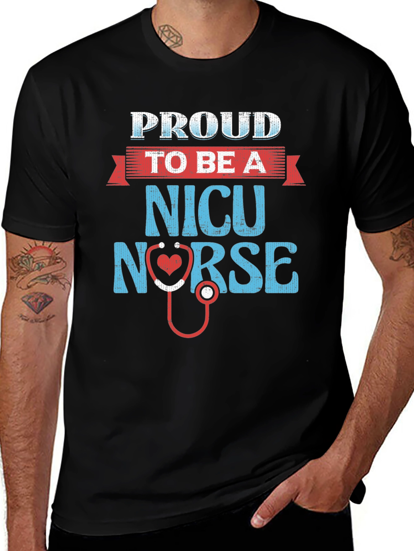 Proud NICU Nurse T-Shirt - Heart Stethoscope Design