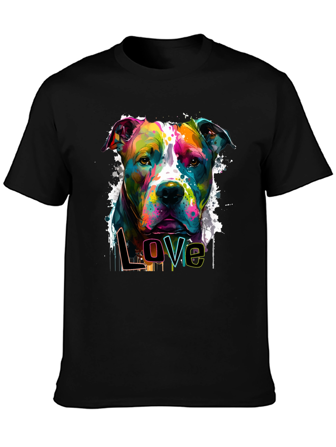 Colorful Pitbull Love Graphic T-Shirt