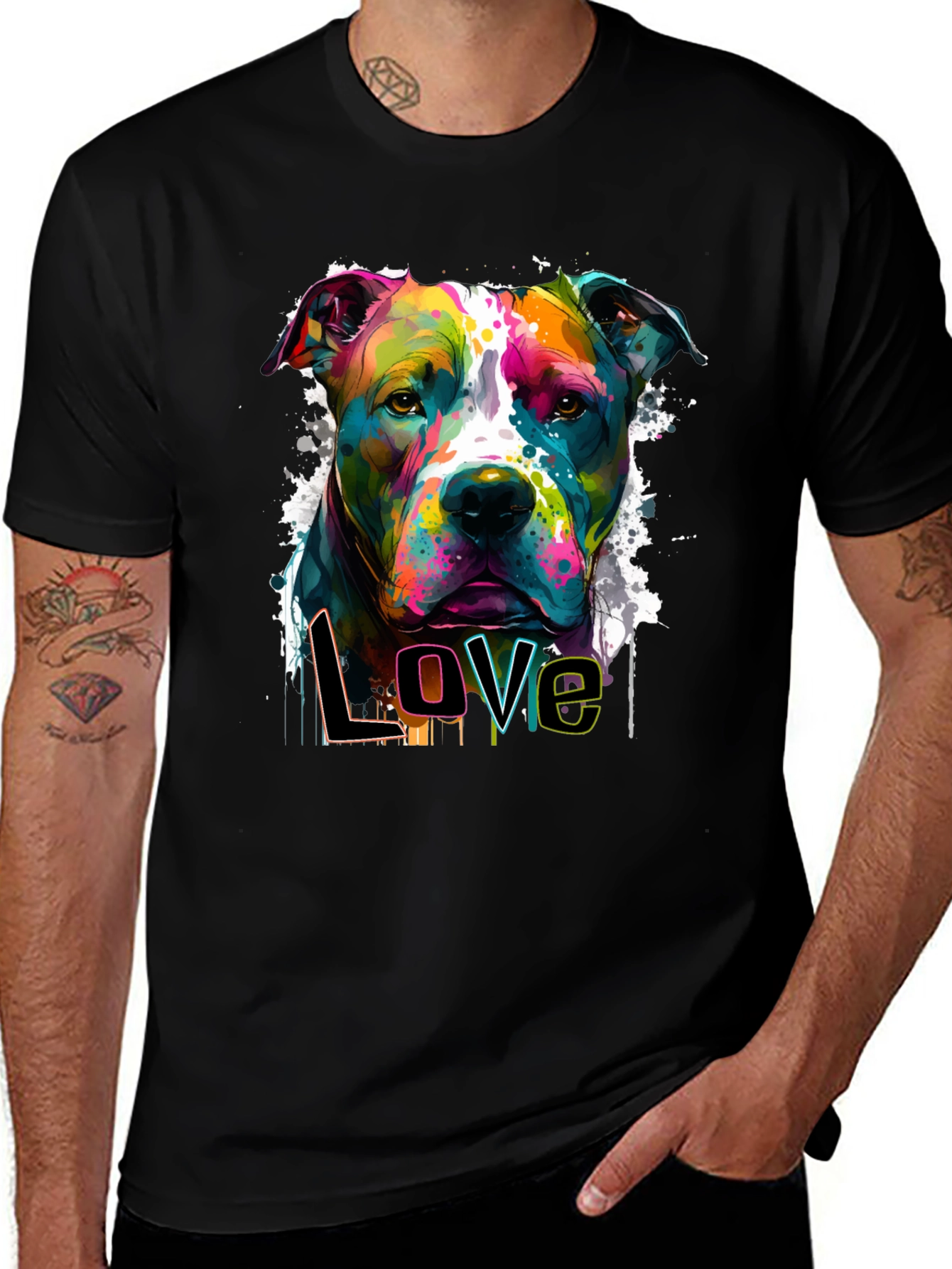 Colorful Pitbull Love Graphic T-Shirt
