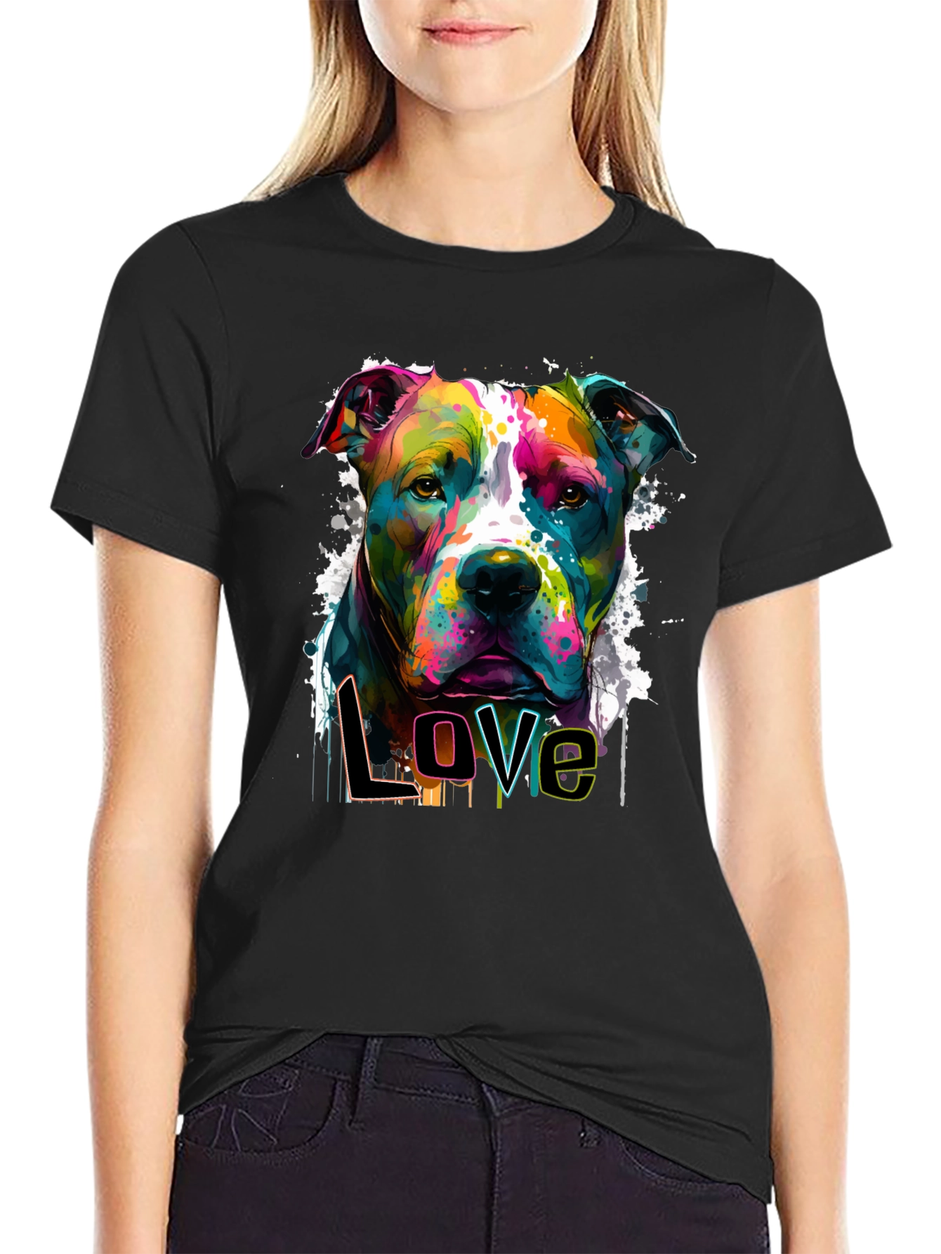 Colorful Pitbull Love Graphic T-Shirt