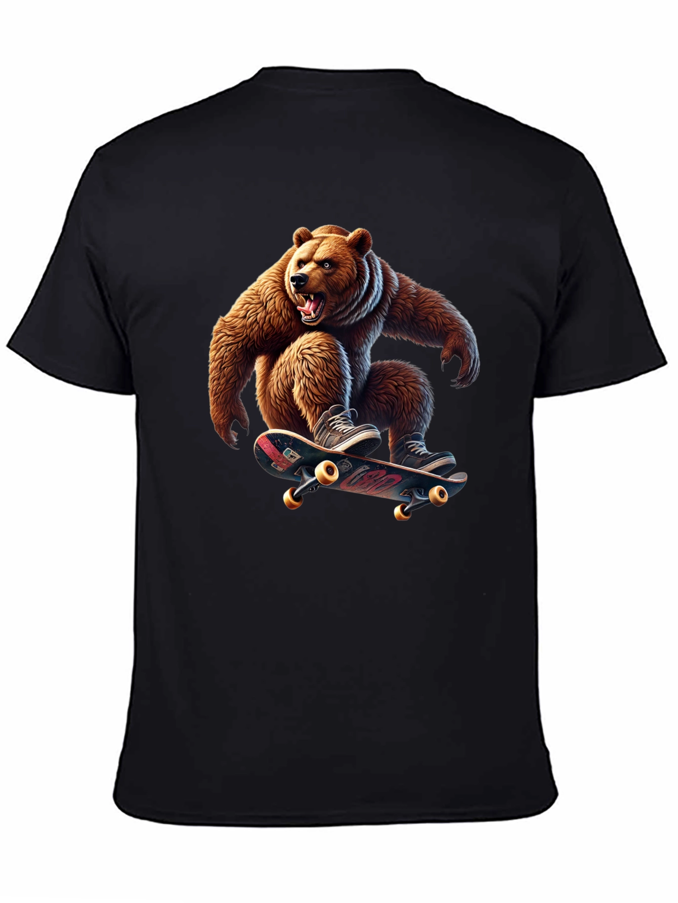 Skateboarding Bear Graphic Tee - Cool Black T-Shirt