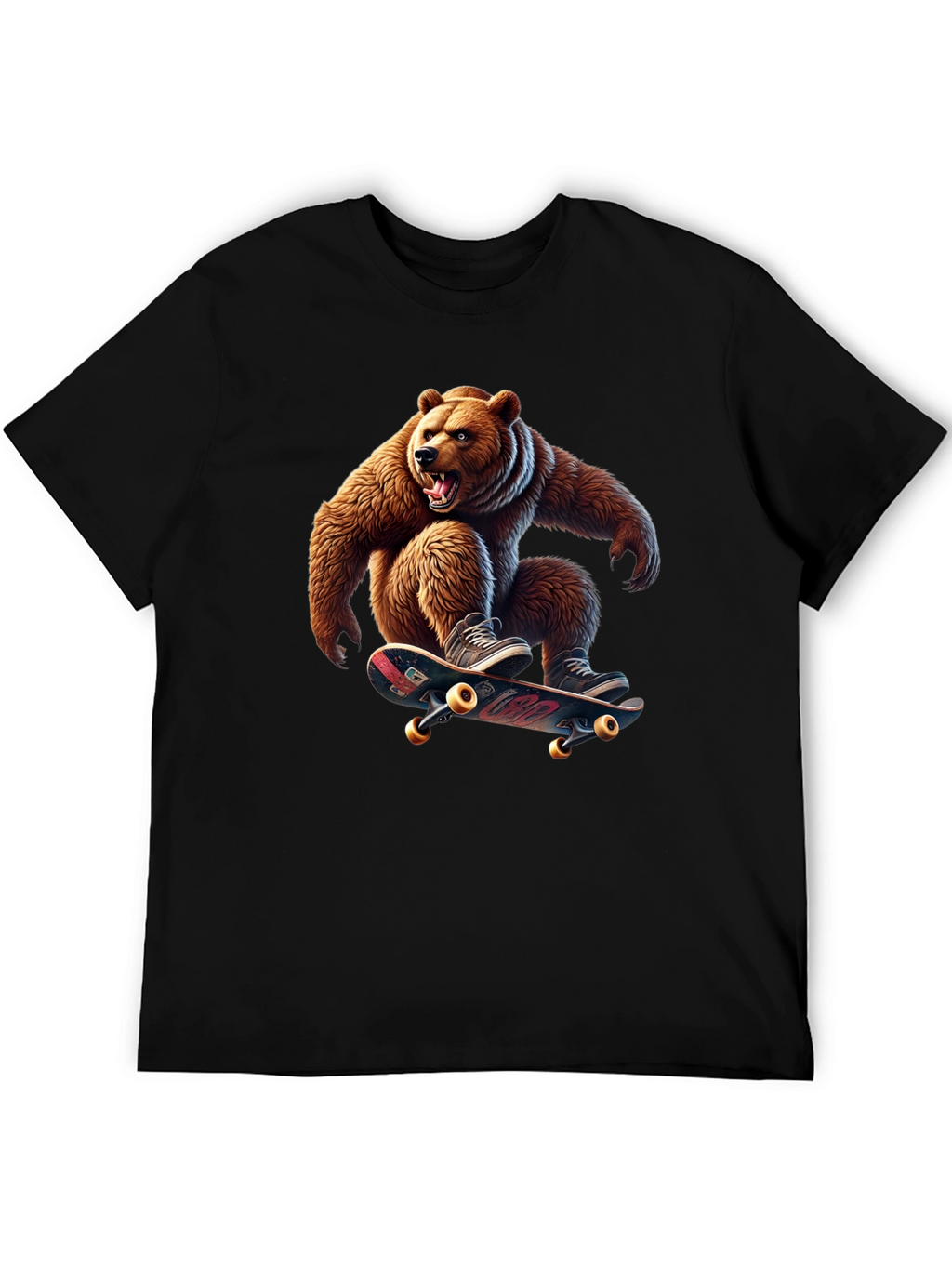 Skateboarding Bear Graphic Tee - Cool Black T-Shirt
