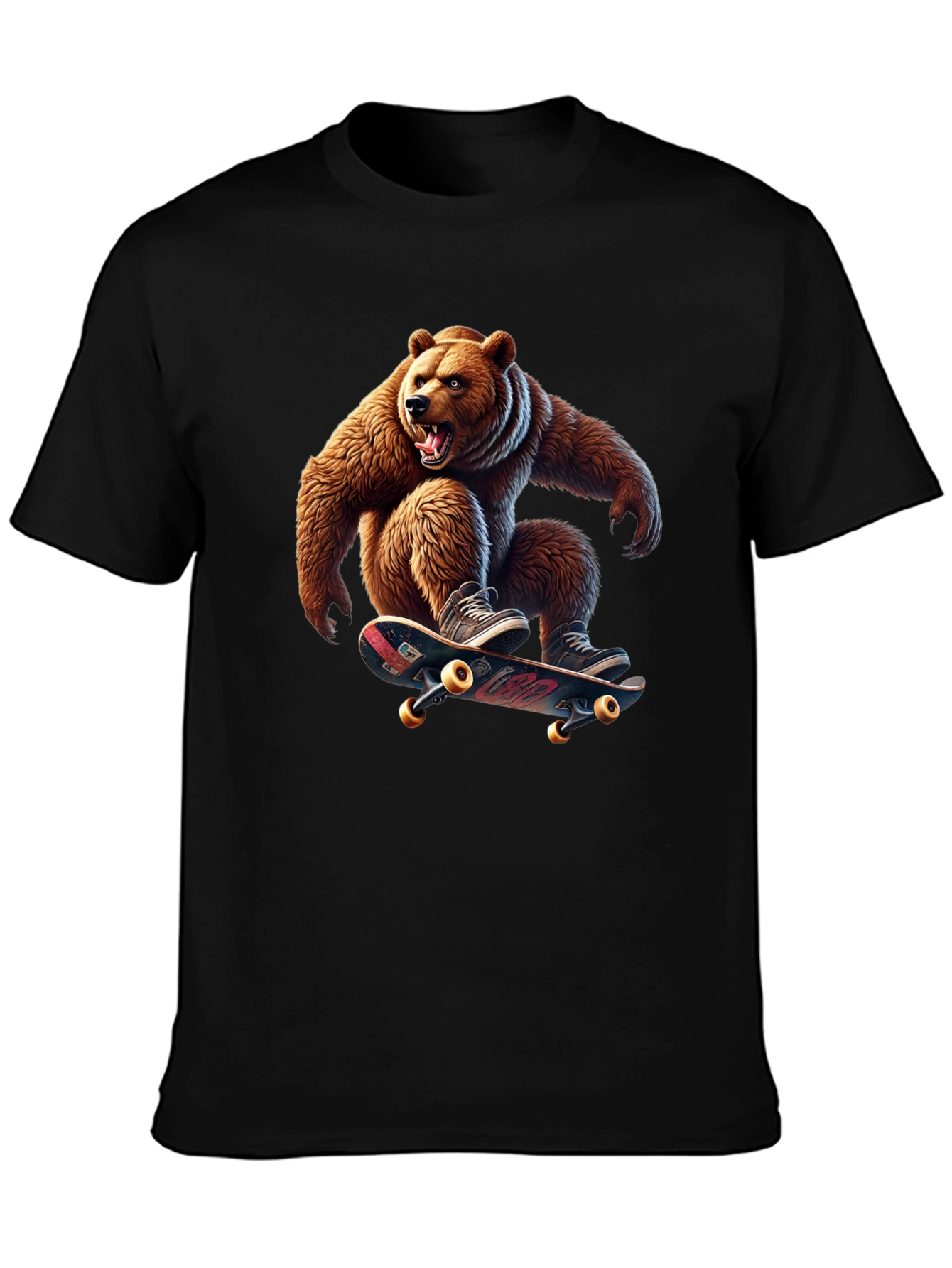 Skateboarding Bear Graphic Tee - Cool Black T-Shirt