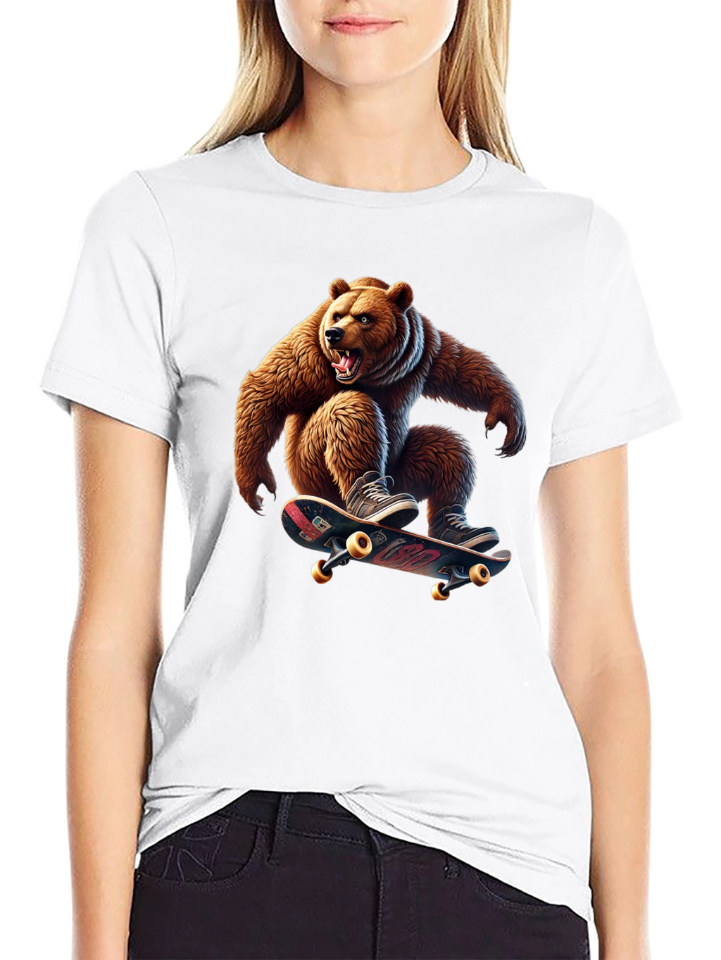 Skateboarding Bear Graphic Tee - Cool Black T-Shirt