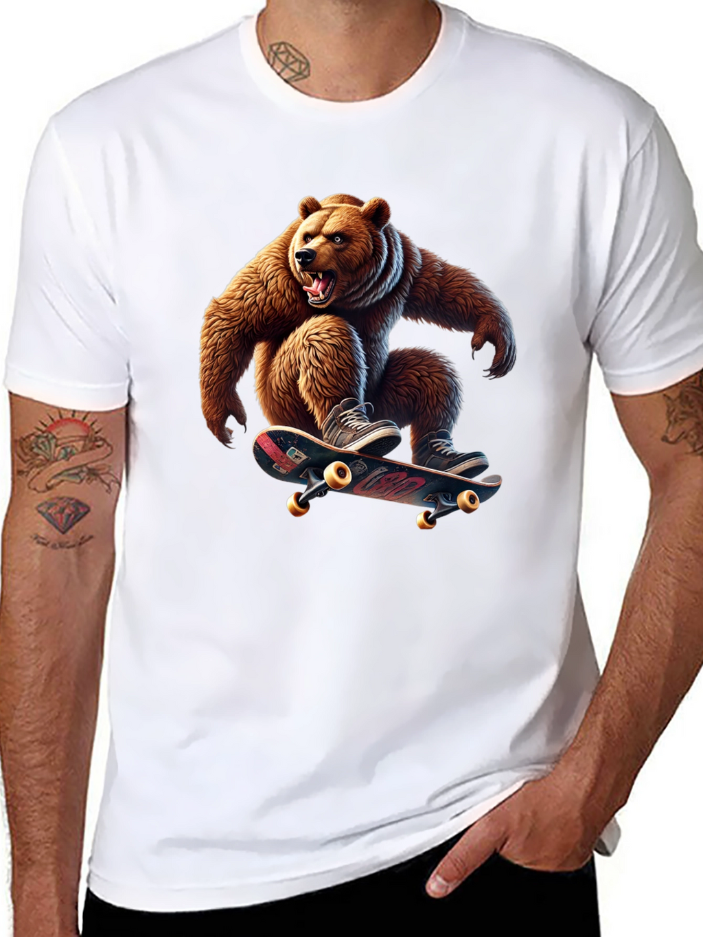 Skateboarding Bear Graphic Tee - Cool Black T-Shirt