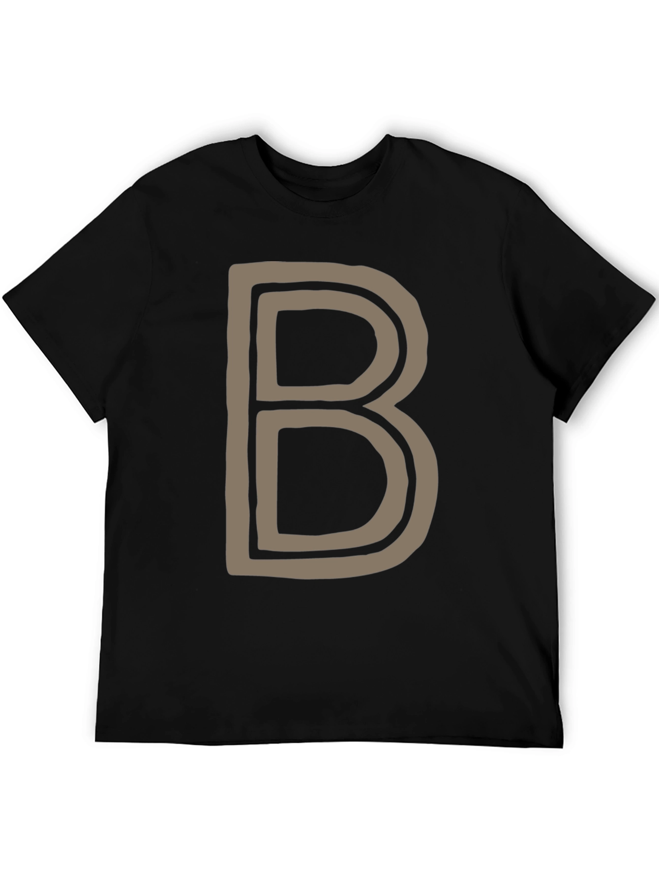 Letter B Graphic Tee - Black Cotton Casual Shirt