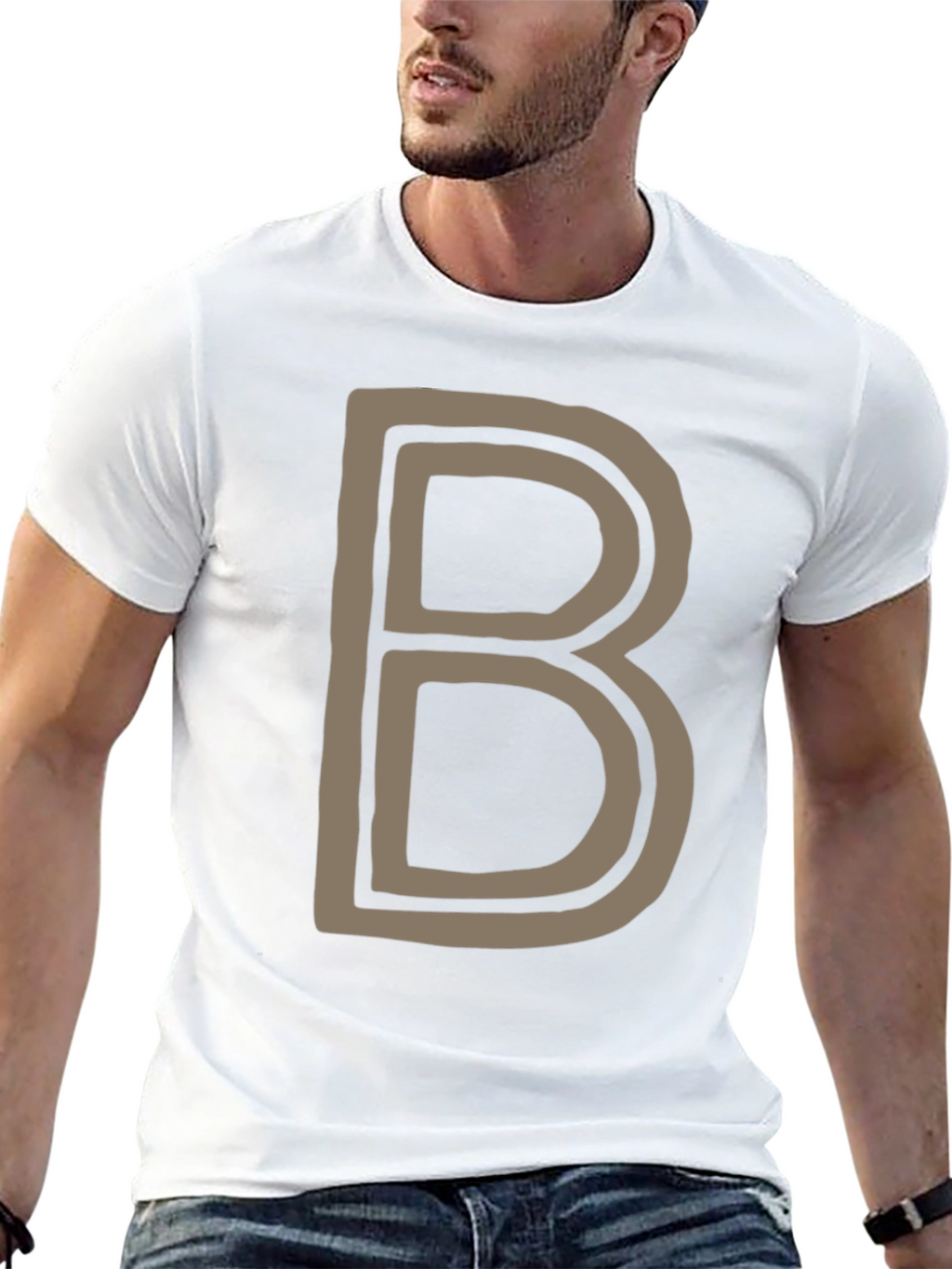 Letter B Graphic Tee - Black Cotton Casual Shirt