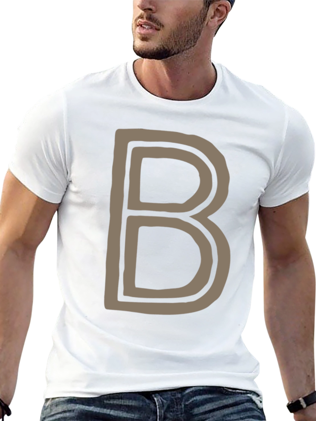 Letter B Graphic Tee - Black Cotton Casual Shirt