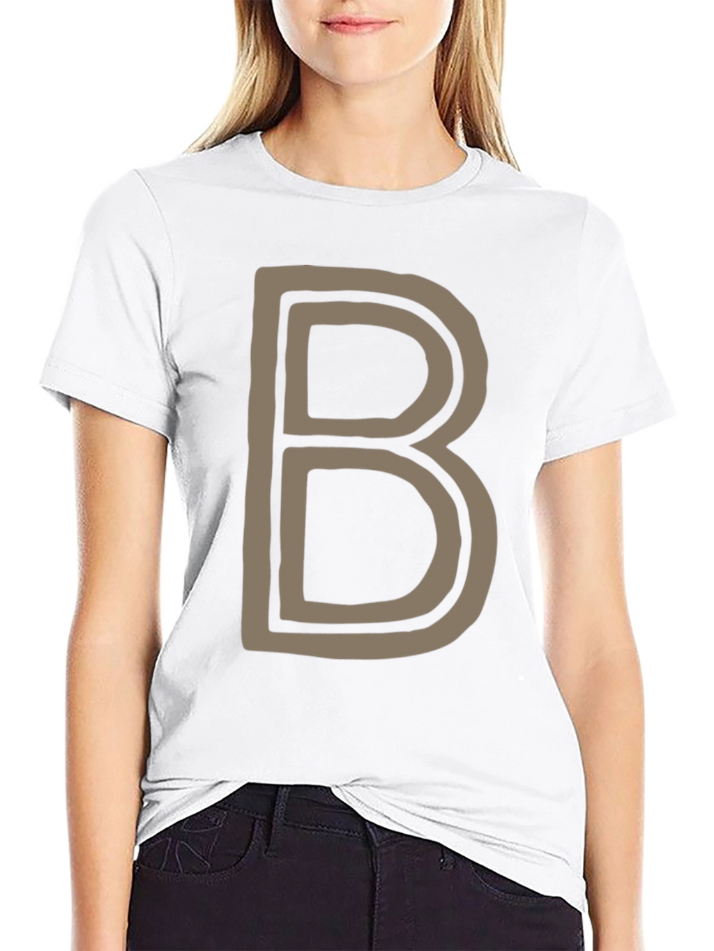 Letter B Graphic Tee - Black Cotton Casual Shirt