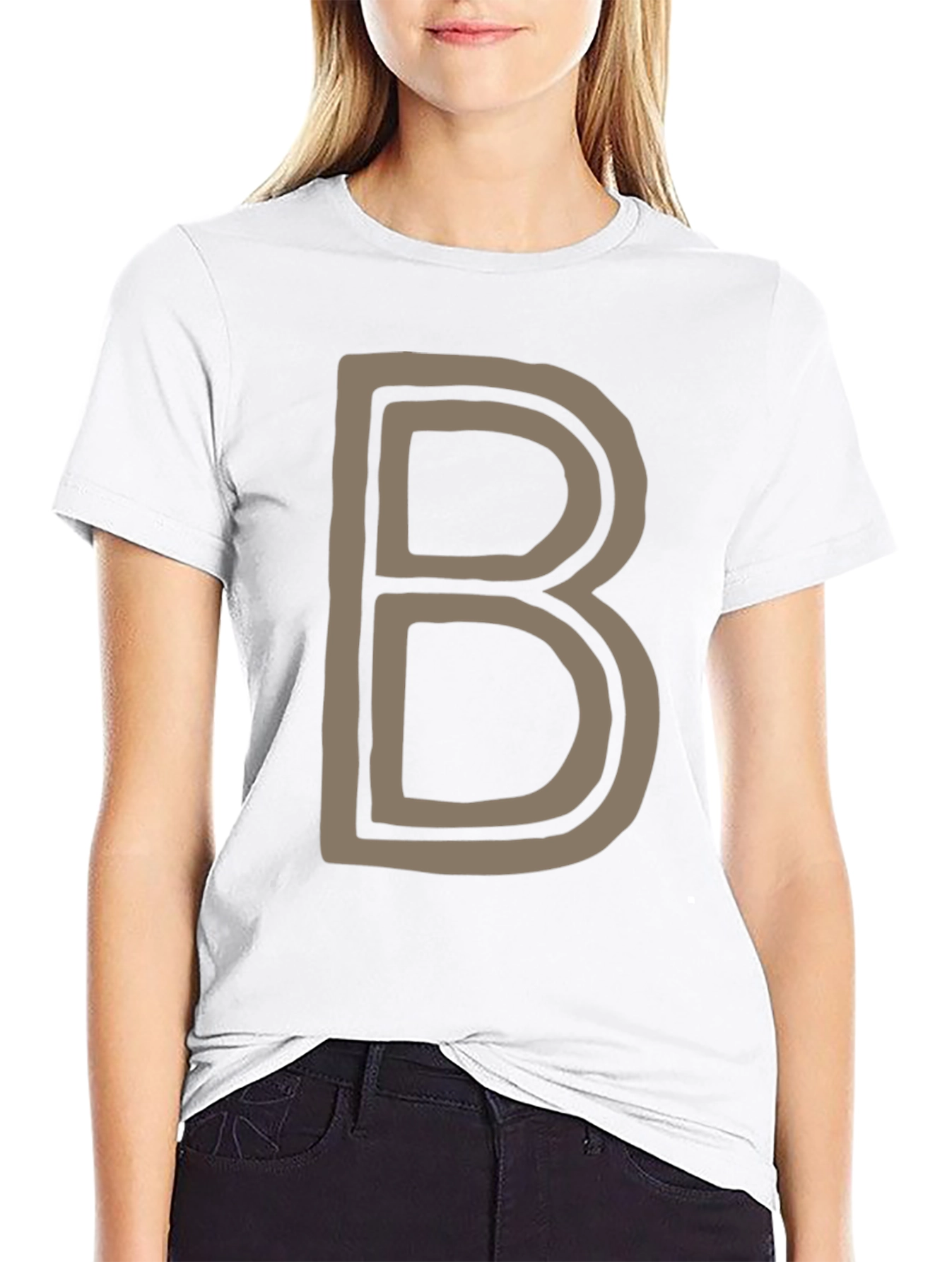 Letter B Graphic Tee - Black Cotton Casual Shirt