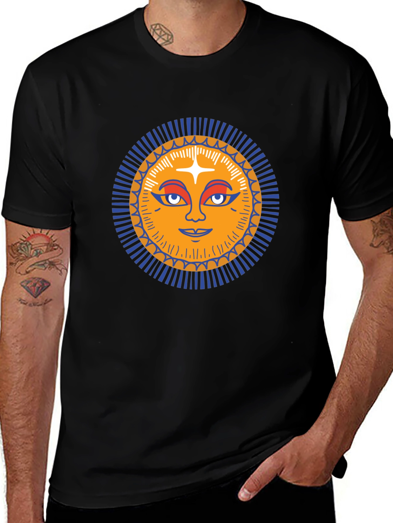 Sun Face Graphic Tee - Trendy Black T-Shirt