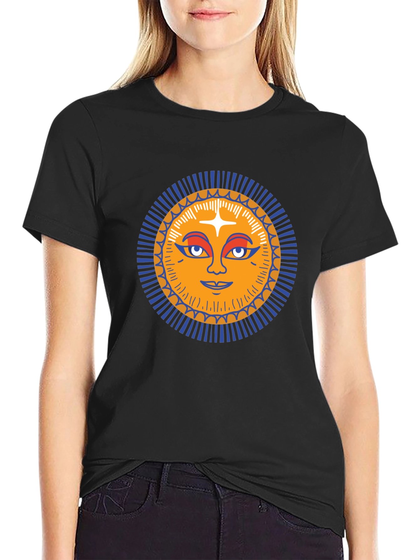Sun Face Graphic Tee - Trendy Black T-Shirt