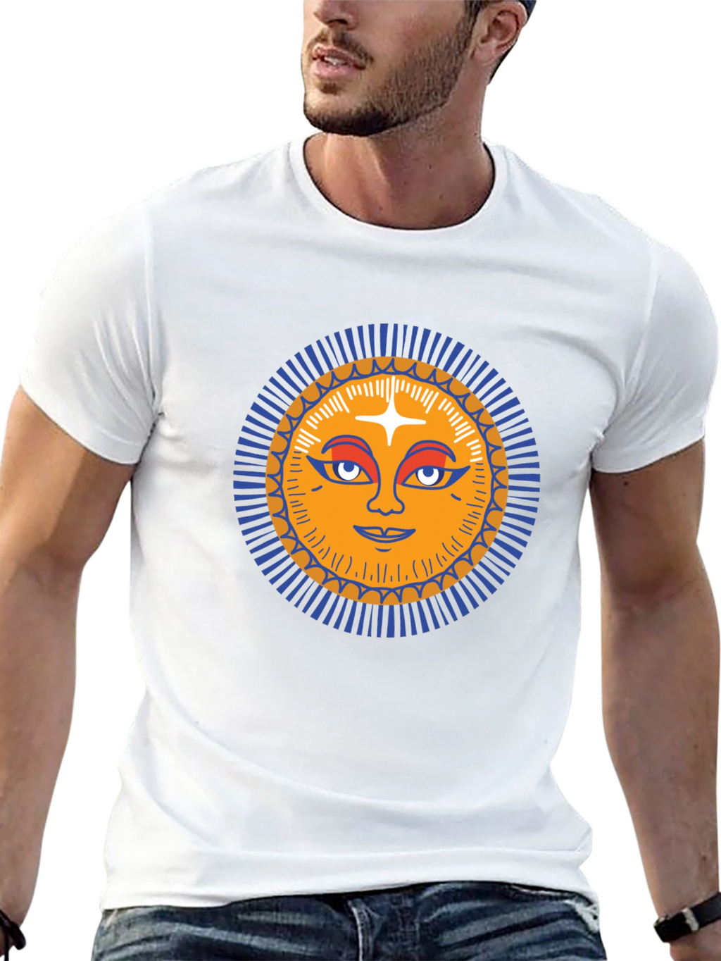 Sun Face Graphic Tee - Trendy Black T-Shirt