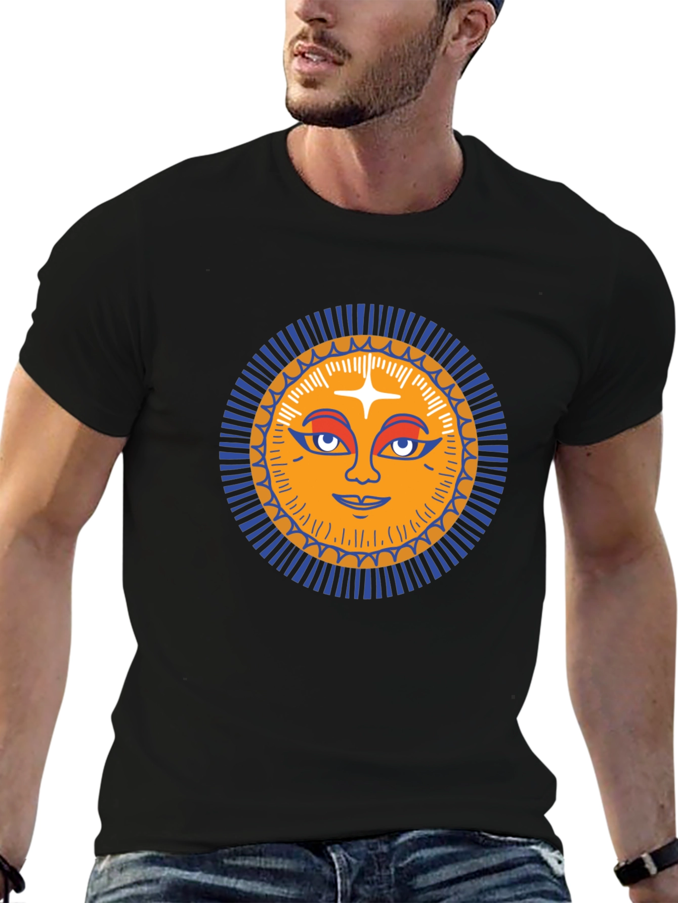 Sun Face Graphic Tee - Trendy Black T-Shirt