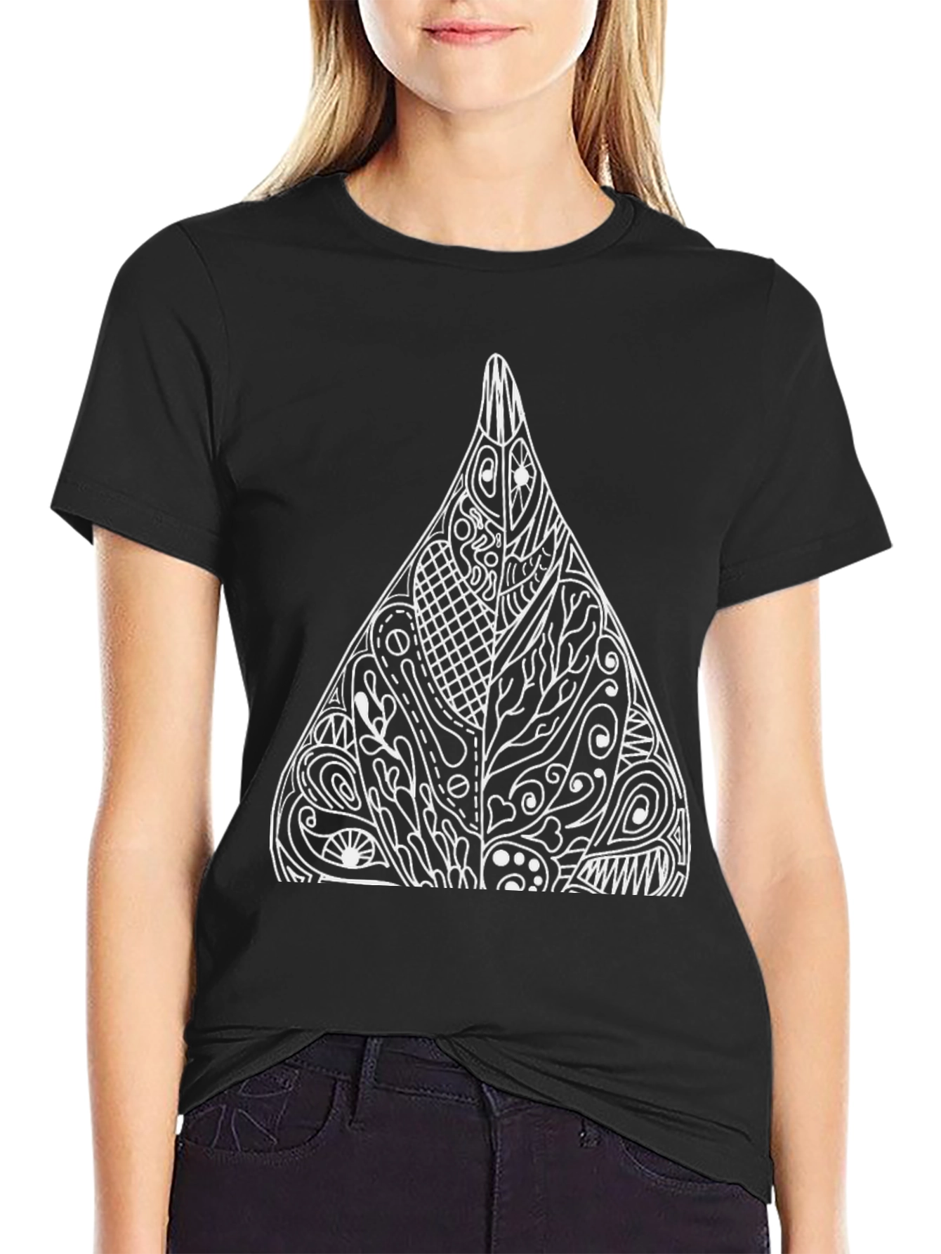 Black Tee with Abstract Triangle Design