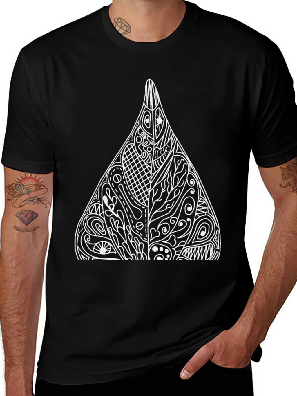 Black Tee with Abstract Triangle Design